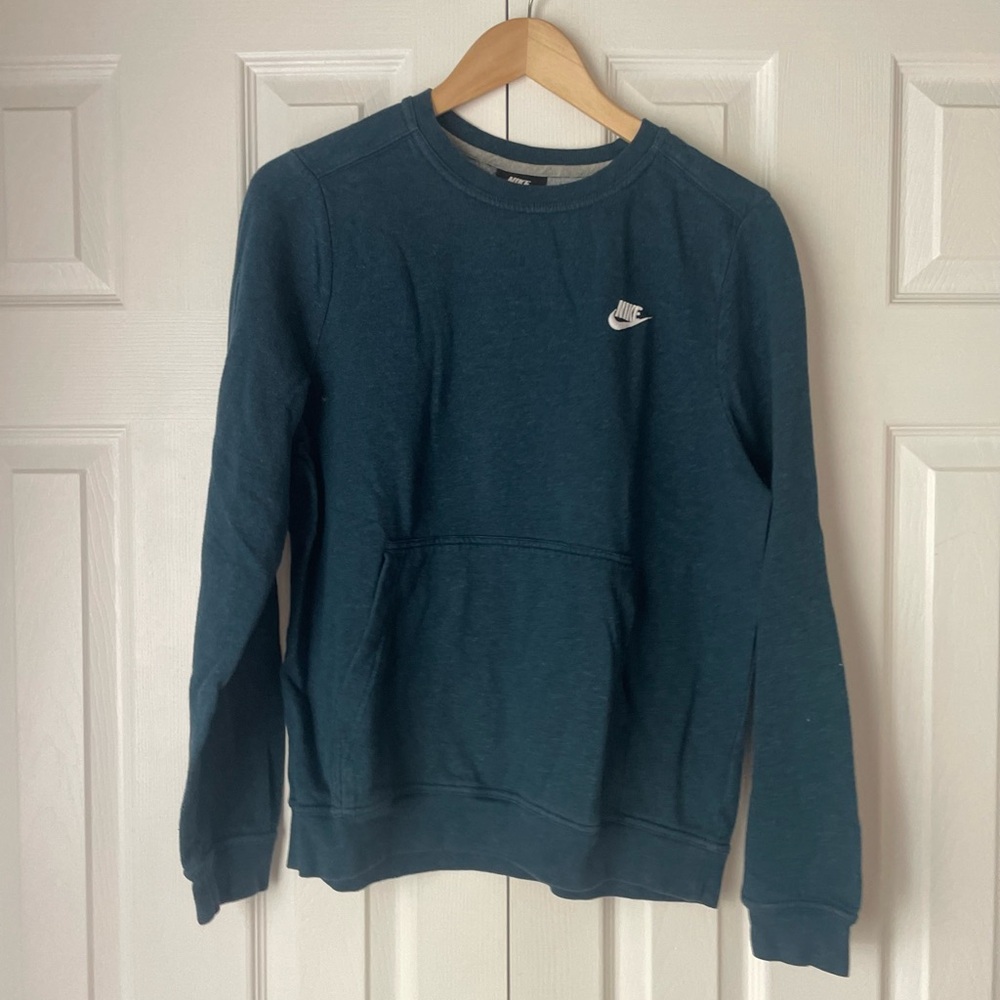 Nike Blue Crewneck Sweater with Ribbed Cuffs